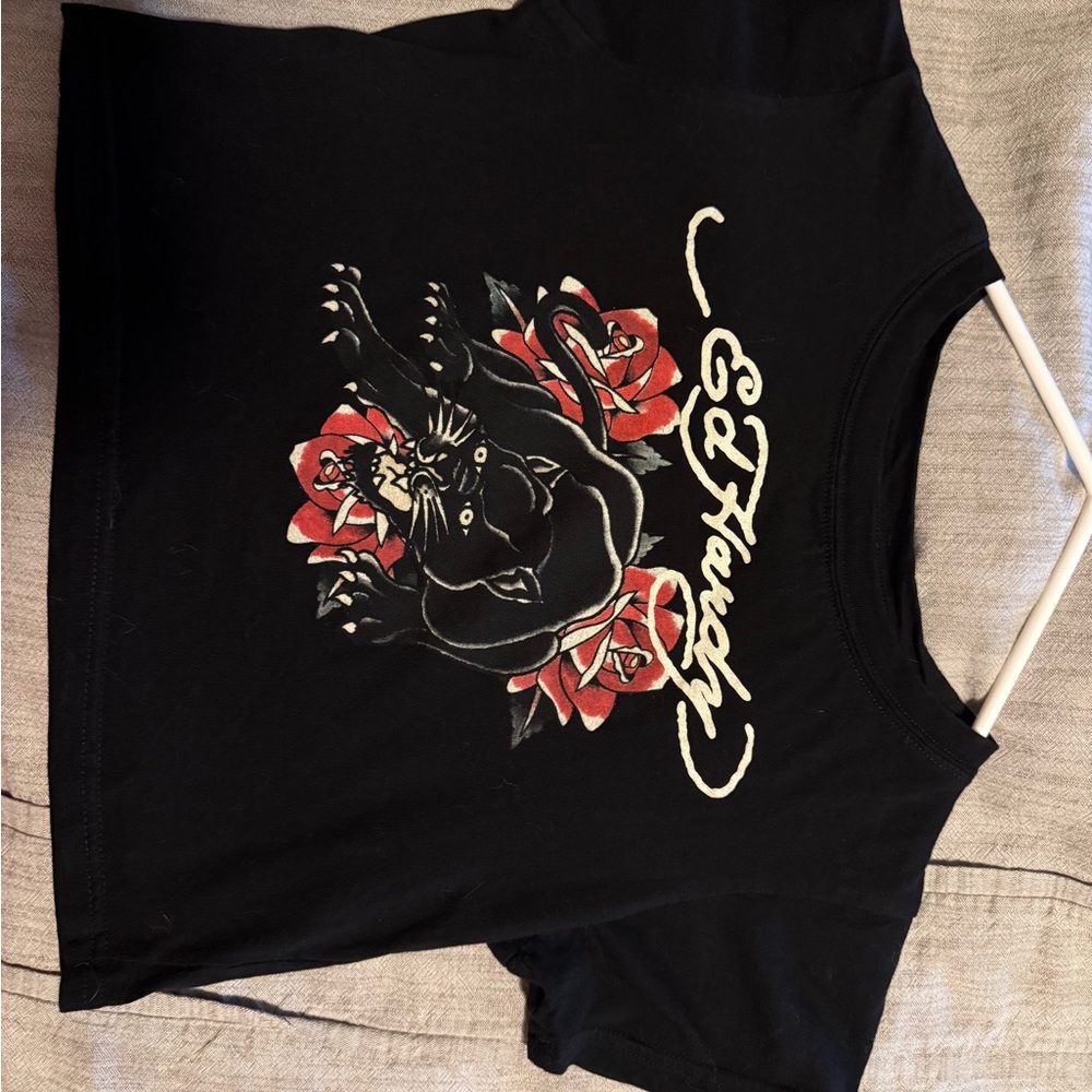 Ed Hardy Black Tee with Panther and Roses